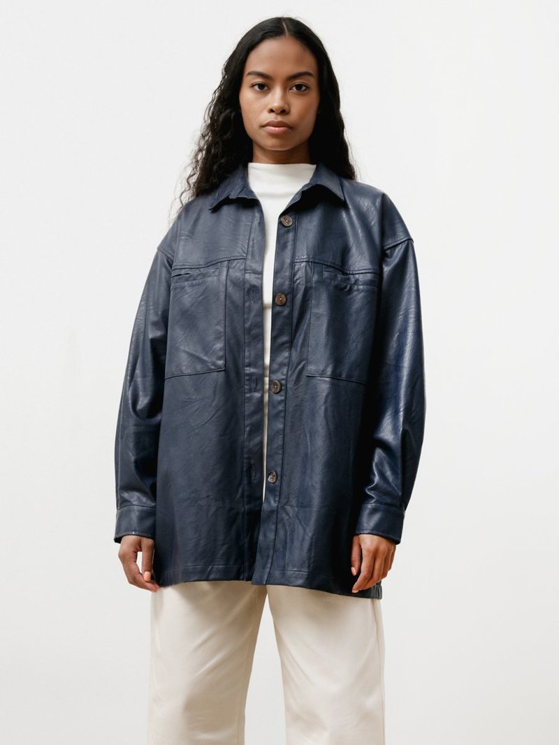 Priory The Vegan Leather Overshirt - Navy
