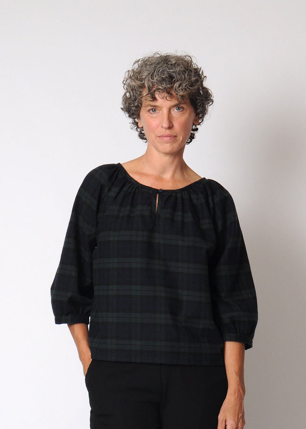 Conifer Gathered Top - Navy Plaid Conifer Gathered Top - Navy Plaid