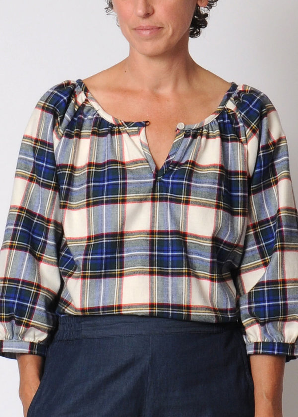 conifer shop Conifer Reversible Gathered Top - White Plaid conifer shop Conifer Reversible Gathered Top - White Plaid