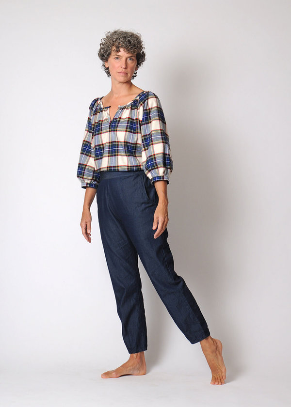 conifer shop Conifer Reversible Gathered Top - White Plaid conifer shop Conifer Reversible Gathered Top - White Plaid