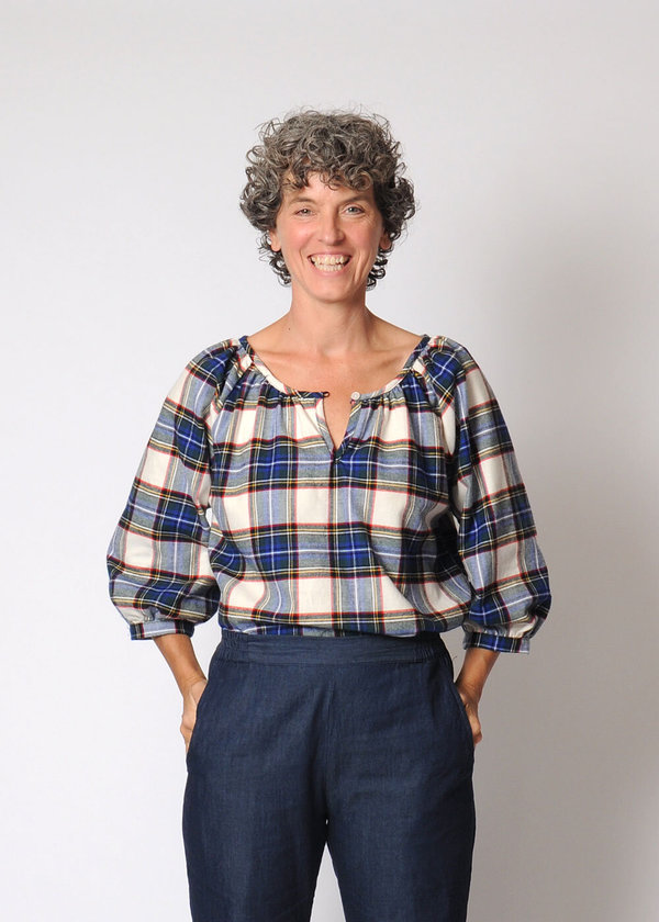 conifer shop Conifer Reversible Gathered Top - White Plaid conifer shop Conifer Reversible Gathered Top - White Plaid