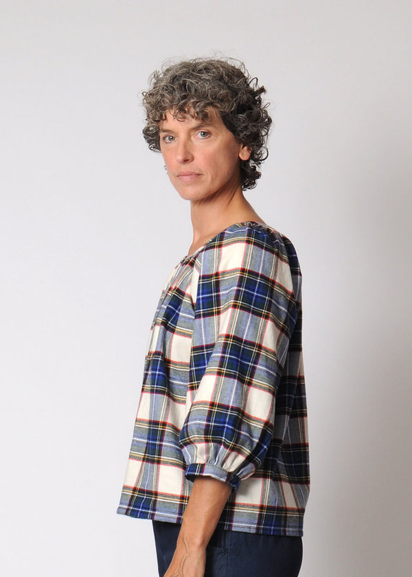 conifer shop Conifer Reversible Gathered Top - White Plaid conifer shop Conifer Reversible Gathered Top - White Plaid