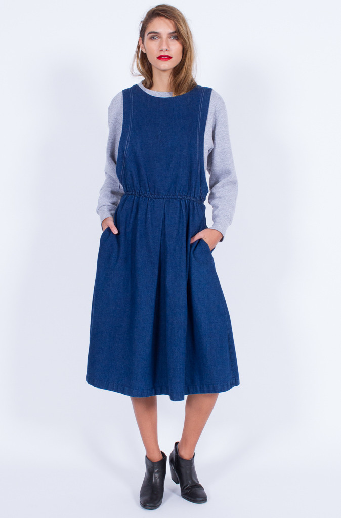white christmas dresses Dark Blue Pinafore Dress | Organic Denim main image 0