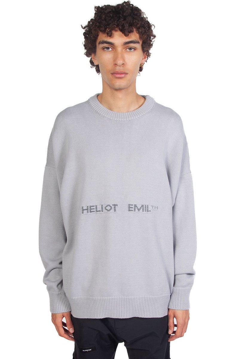 Heliot Emil Logo Oversized Crewneck Knit - Grey | Garmentory