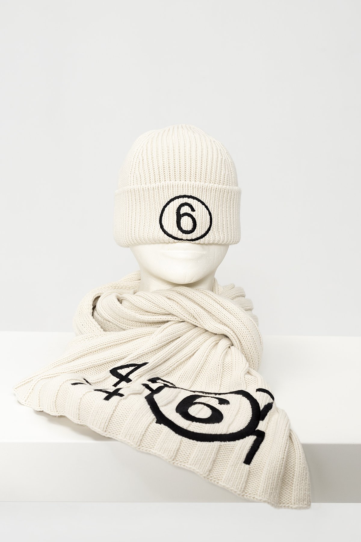 MM6 Maison Margiela Embroidered number print scarf - Off MM6 Maison Margiela Embroidered number print scarf - Off