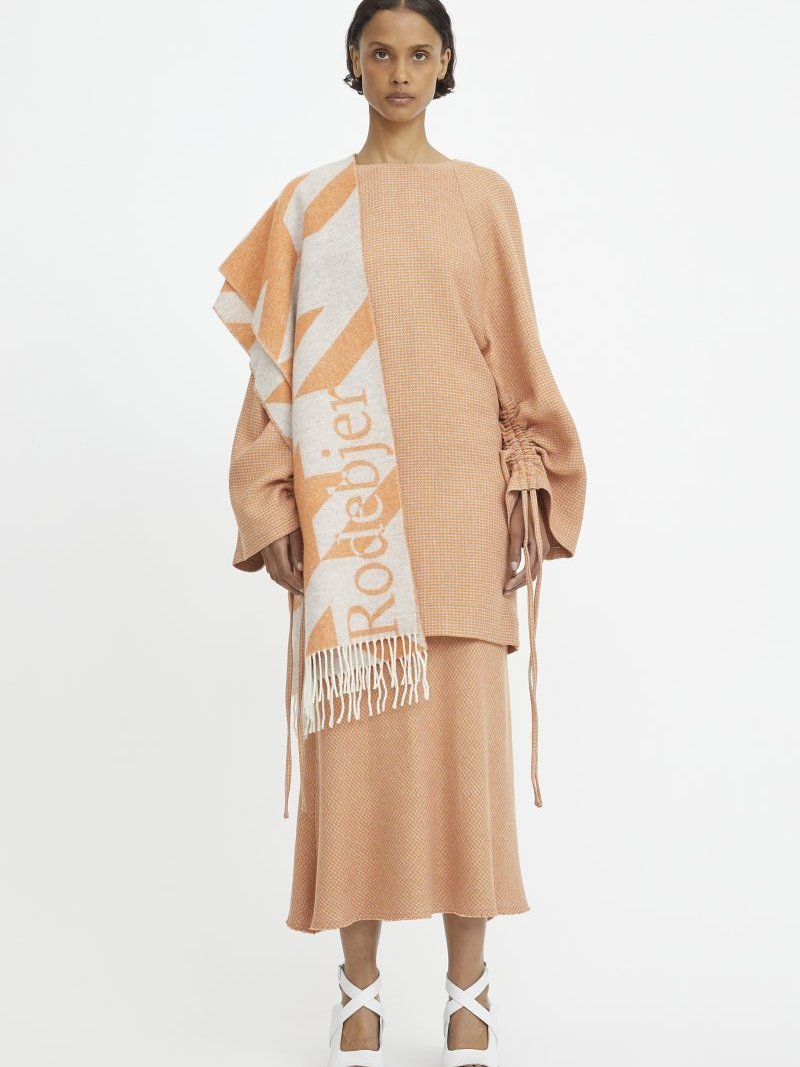 rodebjer orange dress Rodebjer Mabelin Plunge Neck Long Sleeve Maxi Dress In Cinnamon