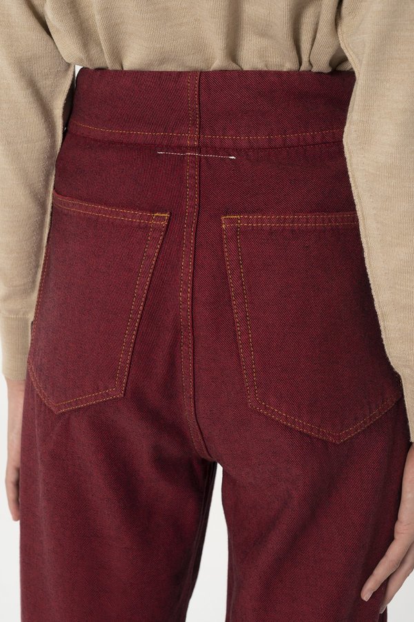 ボトムスその他 MM6 Maison Margiela Shiny burgundy wide trousers MM6 Maison Margiela High Waisted Wide Leg Jeans - Red Wine