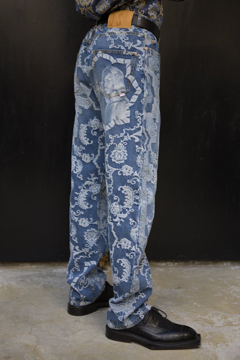 即完売人気】CALEE ROSE PATTERN JACQUARD DENIM 美品 21 ss calee Rose pattern Jacquard denim shirt jacket M