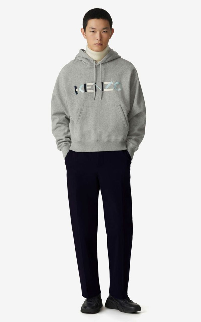 パーカー・フーディ KENZO Men Hoodies FF55SW2634MF 93 Grey Kenzo Multi Colour Logo Hoodie - Grey | Garmentory