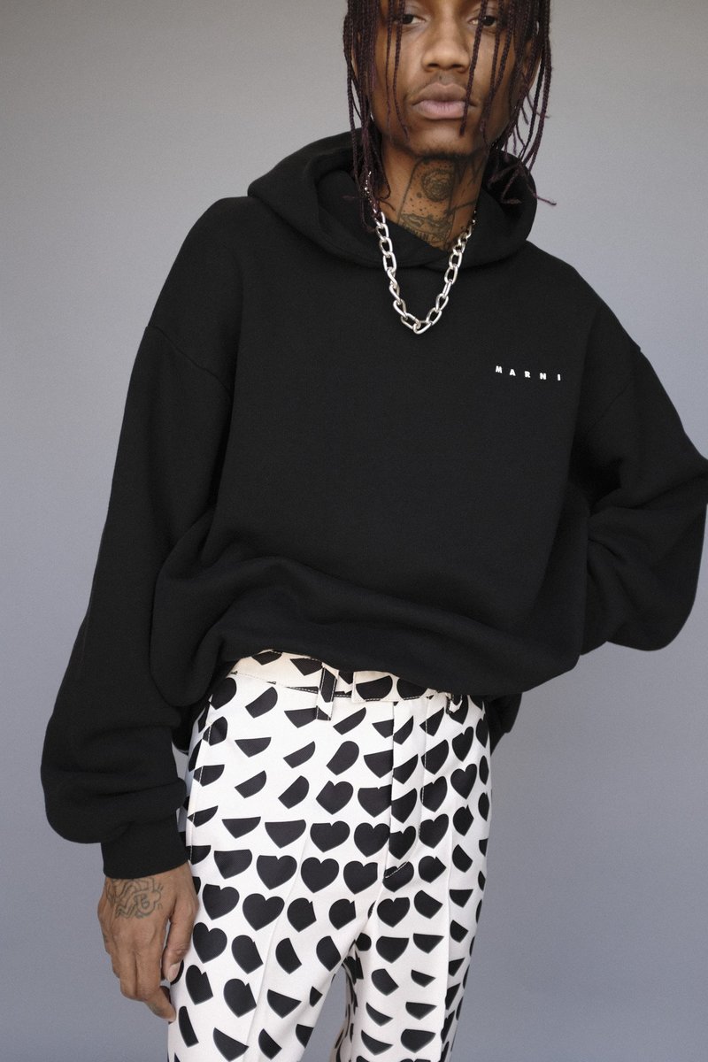【MARNI】HOODIE crossword heart Marni Crossword Heart Brushed Hoodie Stone White – Endless