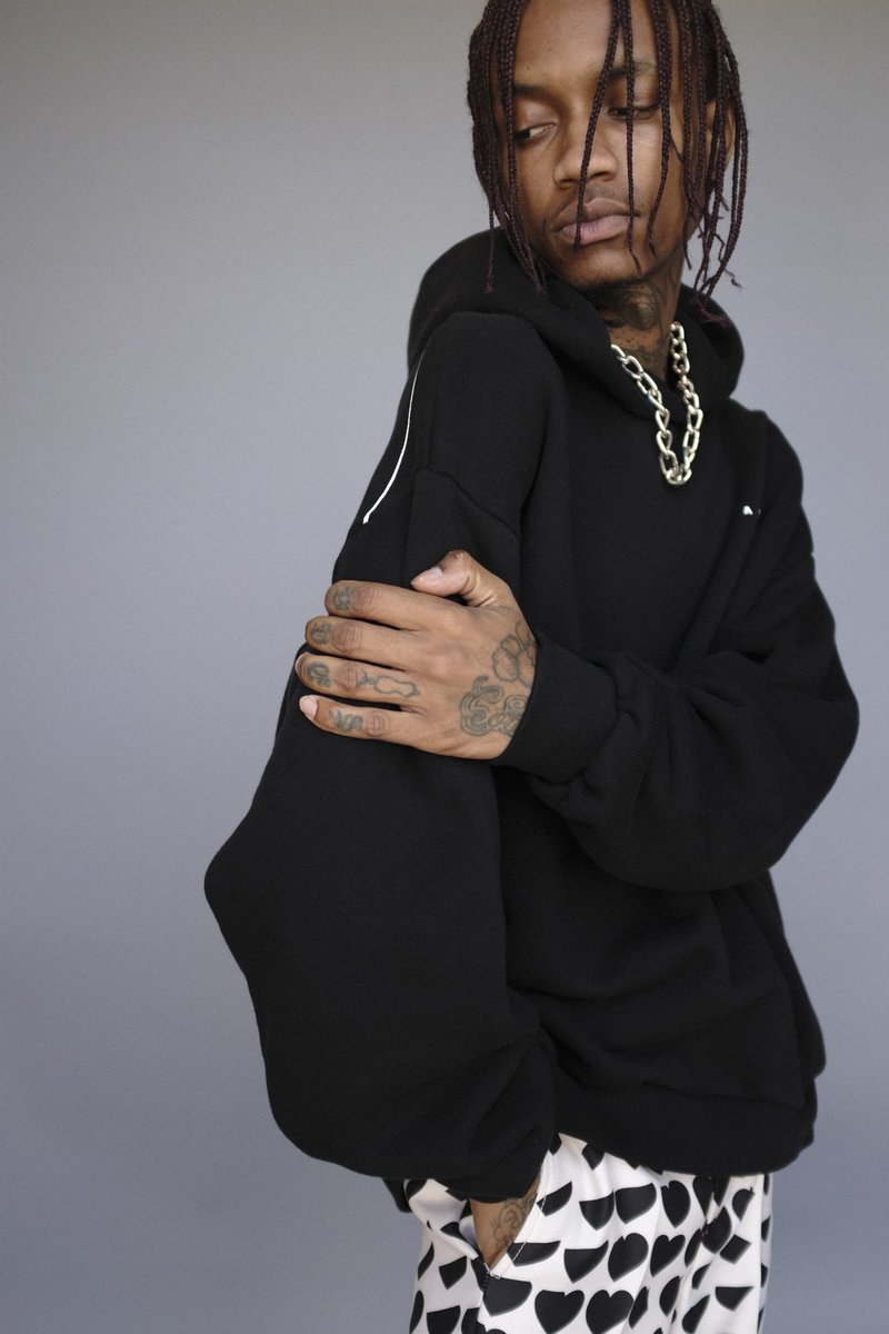 Marni Heart Print Oversized Vintage Jersey Hoodie - Black