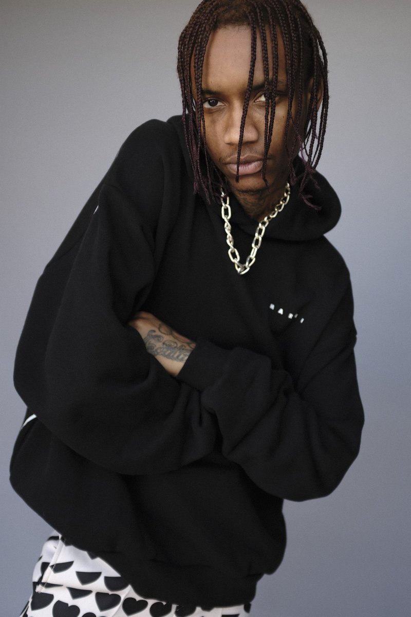 Marni Heart Print Oversized Vintage Jersey Hoodie - Black