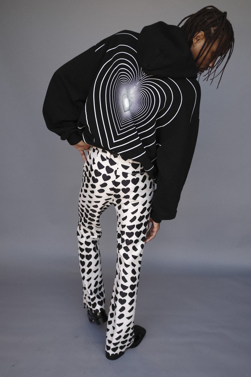 Marni Heart Print Oversized Vintage Jersey Hoodie - Black