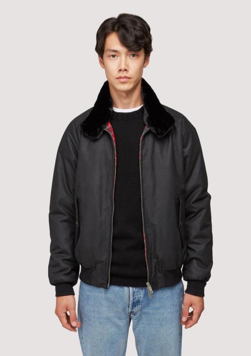 Baracuta G9 Waxed Eco Fur Collar Jacket - Black | Garmentory