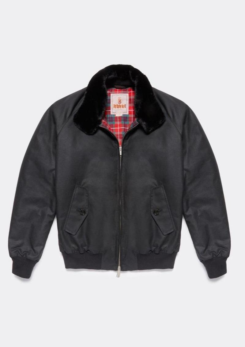 Baracuta G9 Waxed Eco Fur Collar Jacket Black