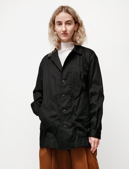 Y's layered jacket wool Gabardine Black double-breasted jacket in