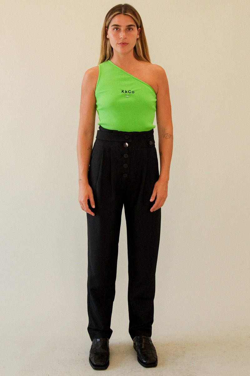 Kk Co Studio Pierced One Shoulder Rib Tank - Lime | Garmentory