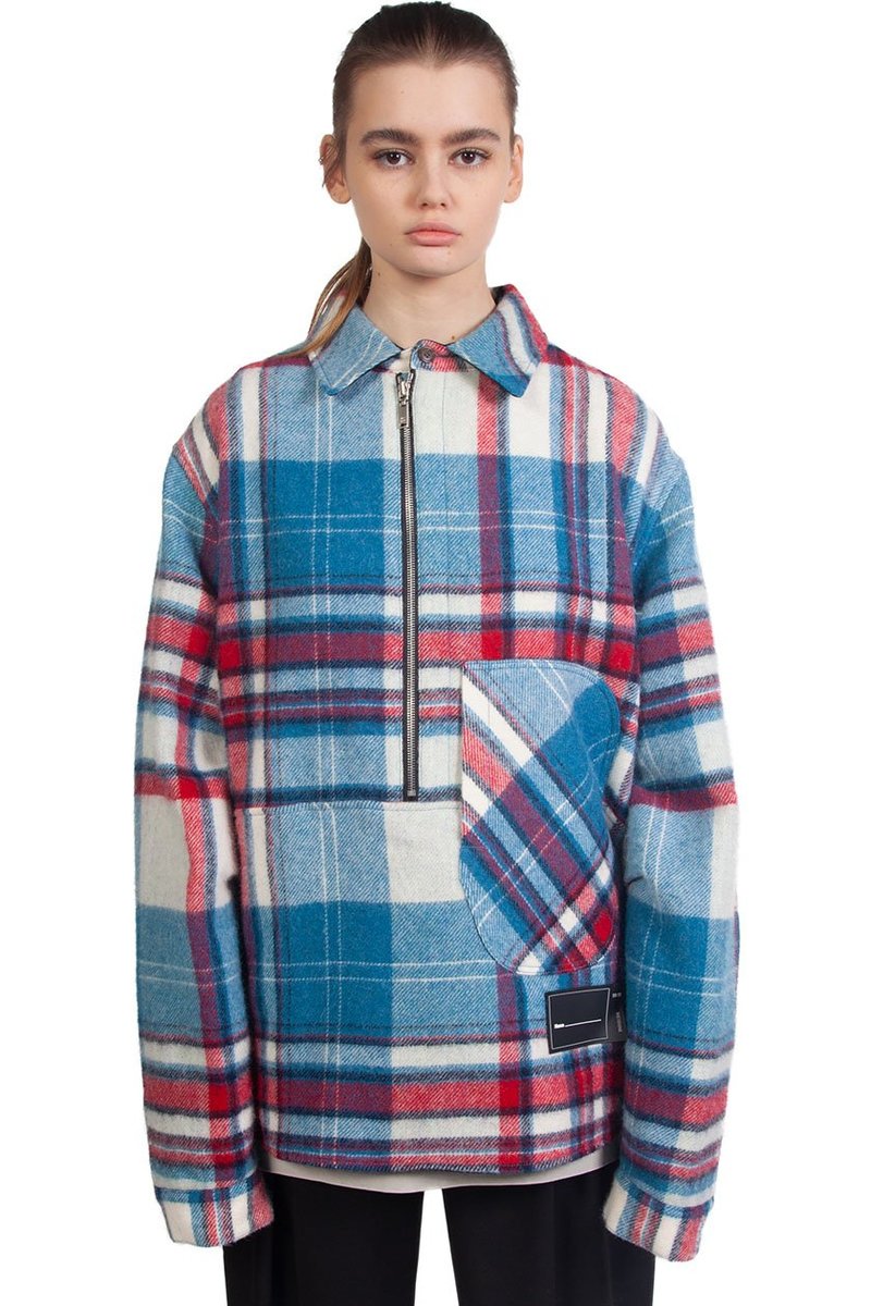 we11done Wool Half-Zip Shirt - Blue Check | Garmentory