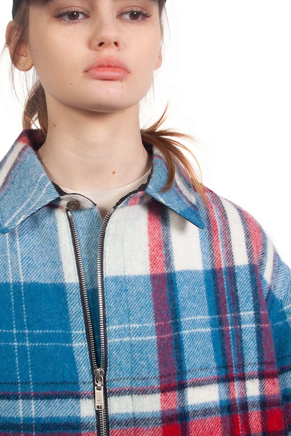 we11done Wool Half-Zip Shirt - Blue Check | Garmentory
