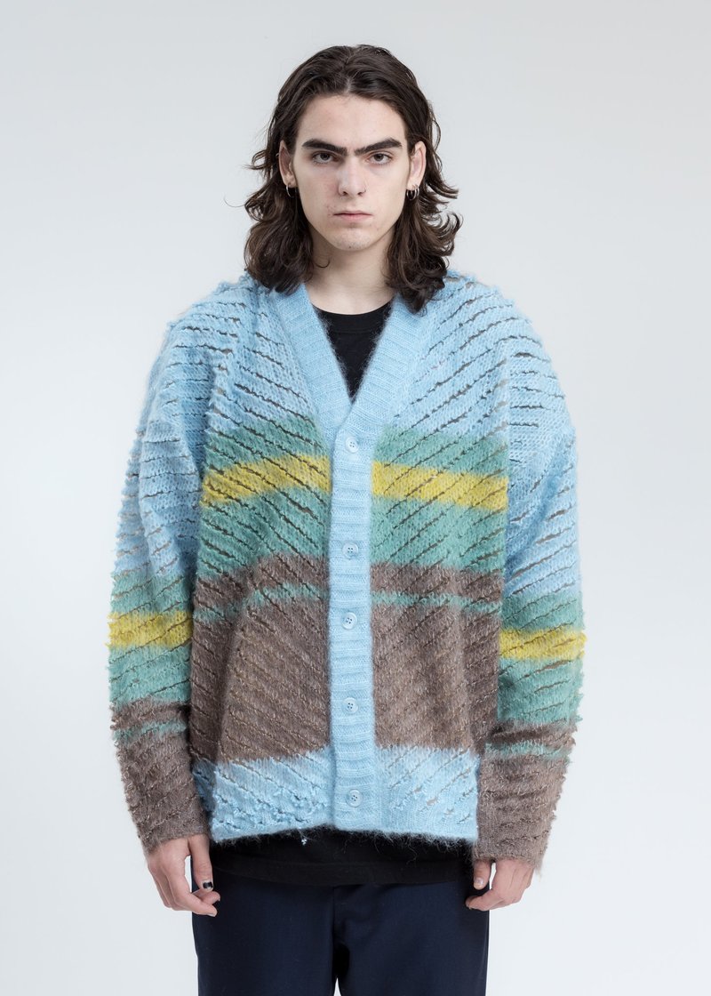 Y/project Loop Knit Cardigan - Sky Blue Stripe | Garmentory 