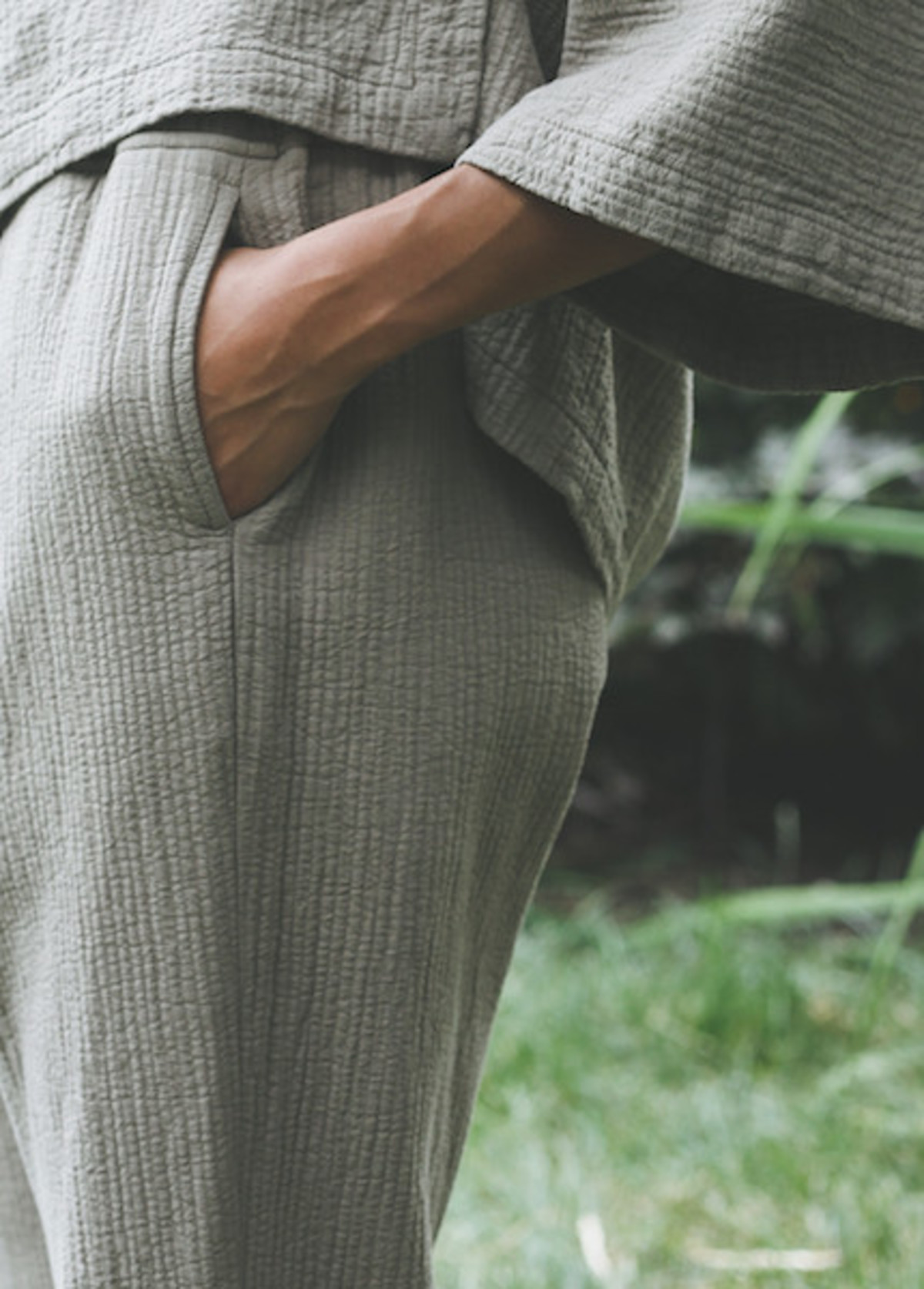 Black Crane Quilted Pant in Cement Garmentory