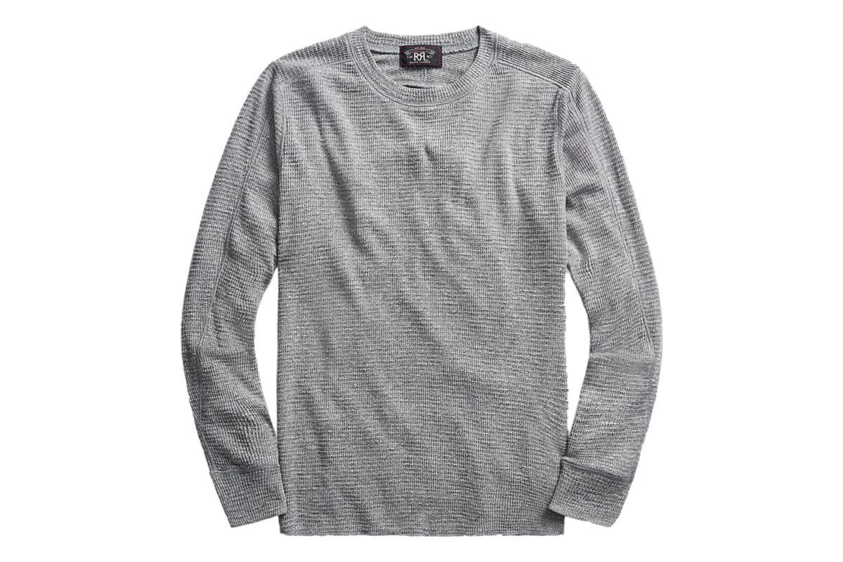 RRL Waffle-Knit Cotton Crewneck - Grey Heather | Garmentory
