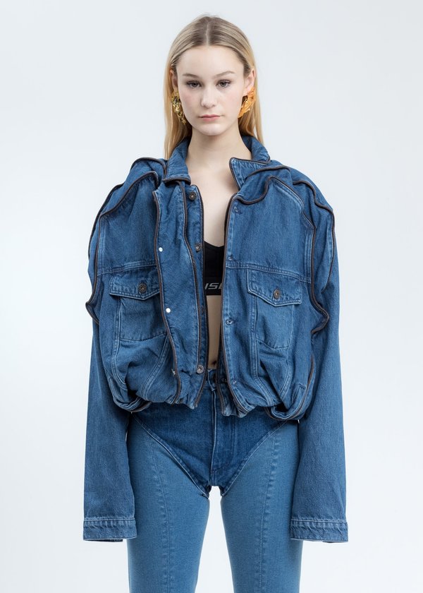 Y/project Pop Up Denim Jacket - Navy | Garmentory Y/project Pop Up Denim Jacket - Navy | Garmentory