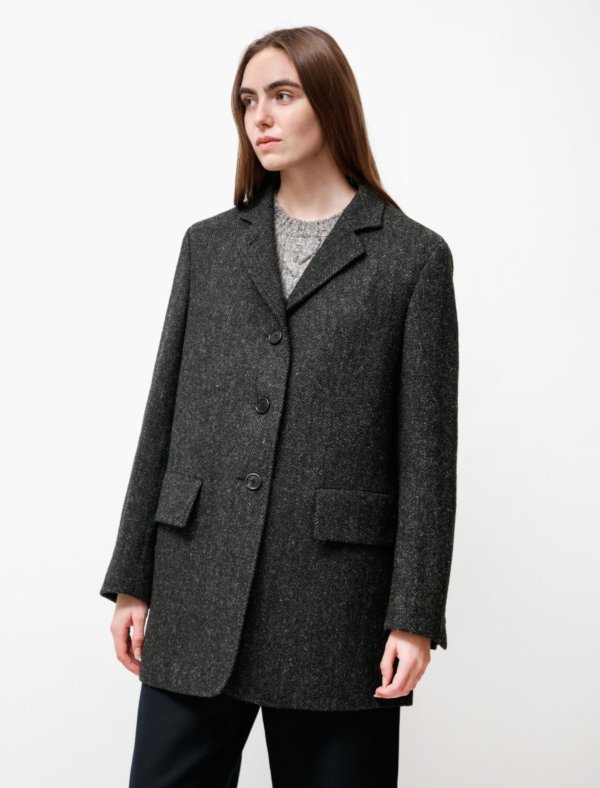 Margaret Howell Herringbone Wool Tweed Long Jacket | Garmentory