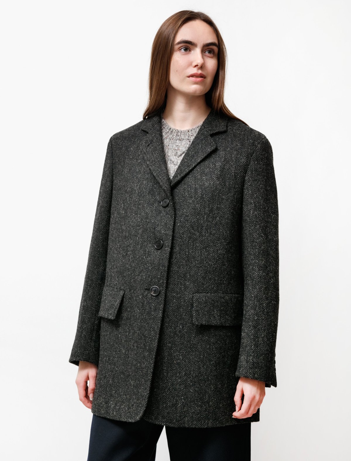 Margaret Howell Herringbone Wool Tweed Long Jacket | Garmentory