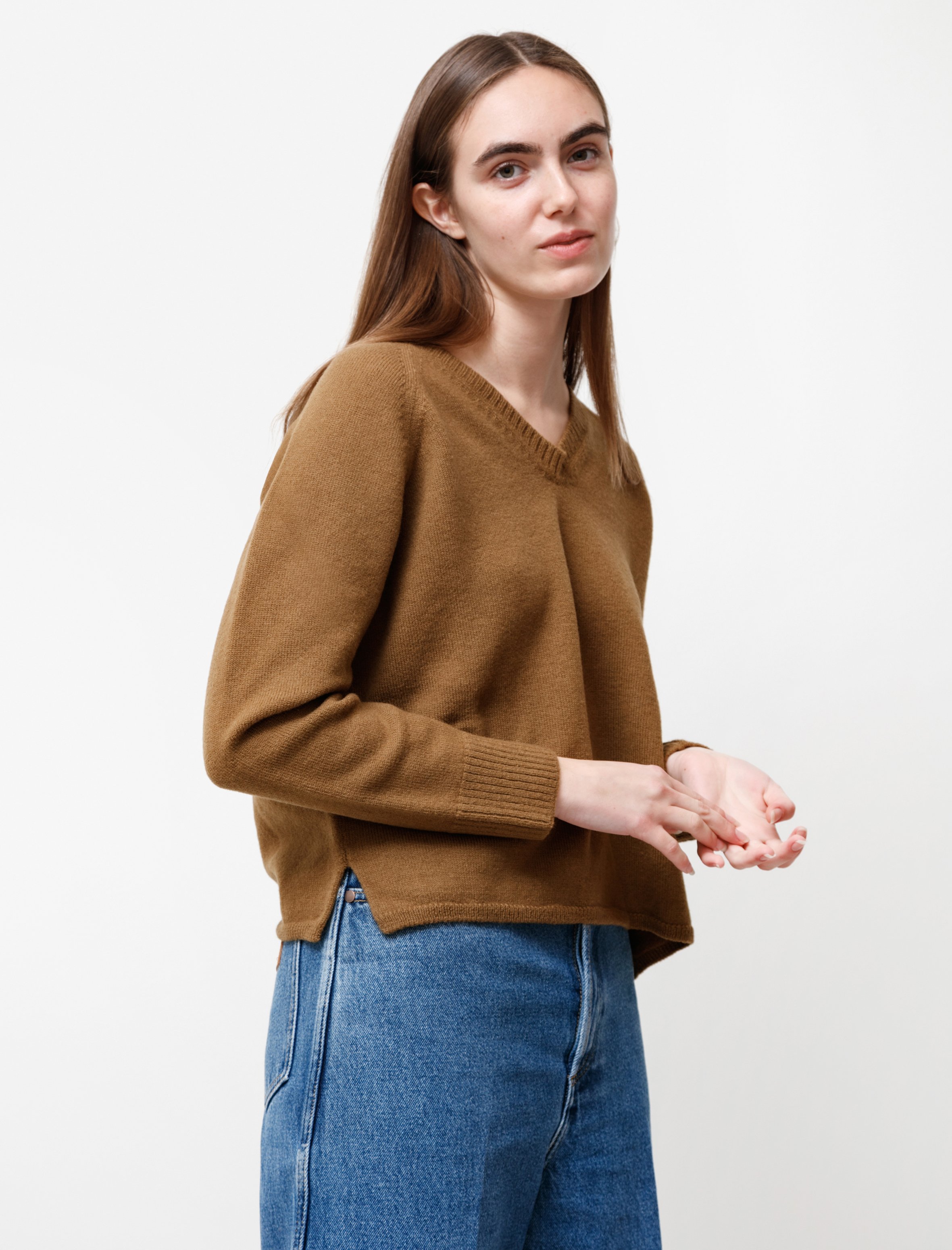 Margaret Howell MHL Felted Wool V-Neck sweater - Grain | Garmentory