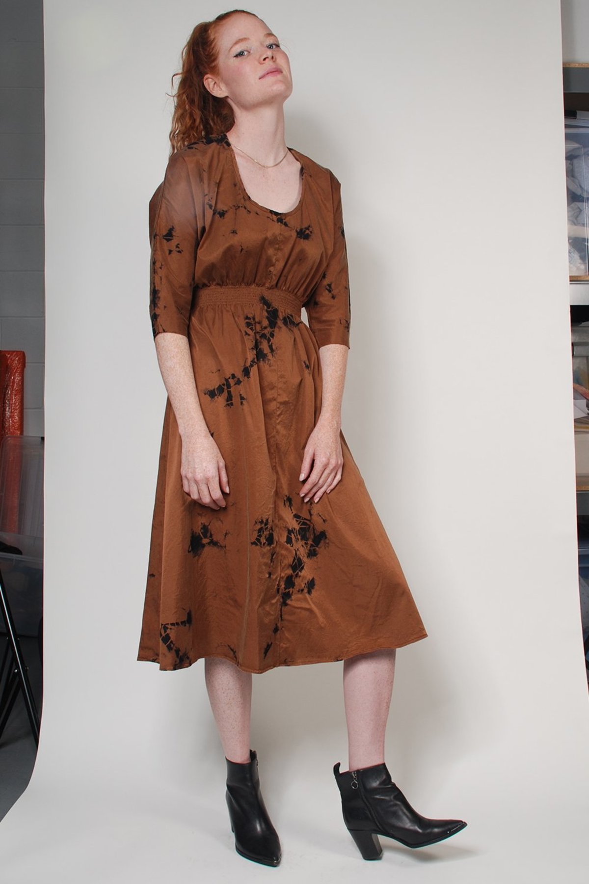 black and brown tie dye dress Final Sale Plus Size Short Sleeve Deep Scoop Neck Maxi Dress in Black main image 0