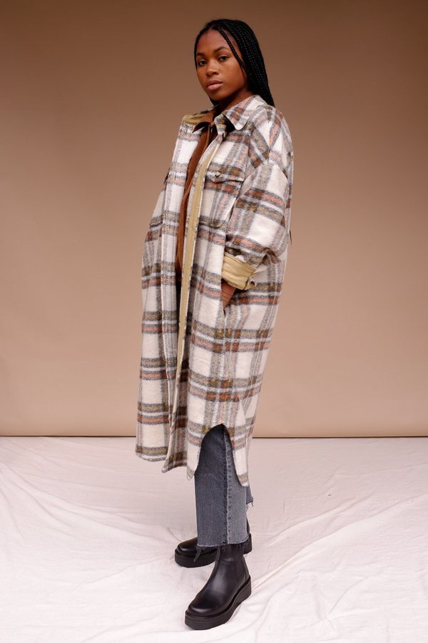 tan plaid coat