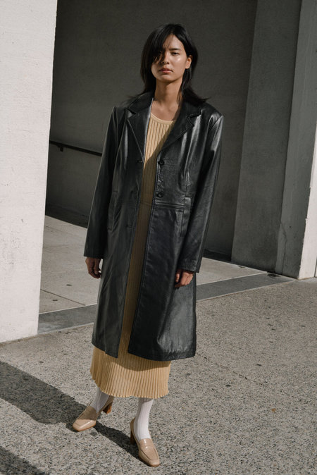 90s long leather jacket