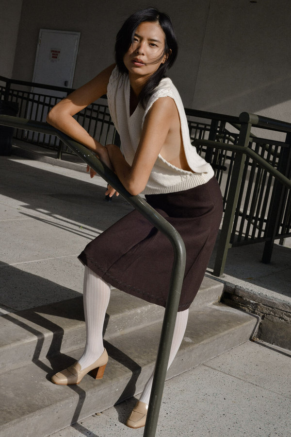 スカート PRADA Dark Brown Cotton Skirt Prada Brown Silk Skirt with Drops Pattern – Boutique LUC.S