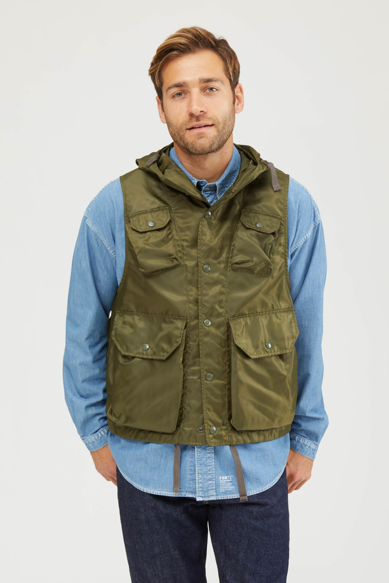 hooded short vest - olive / pilot twill