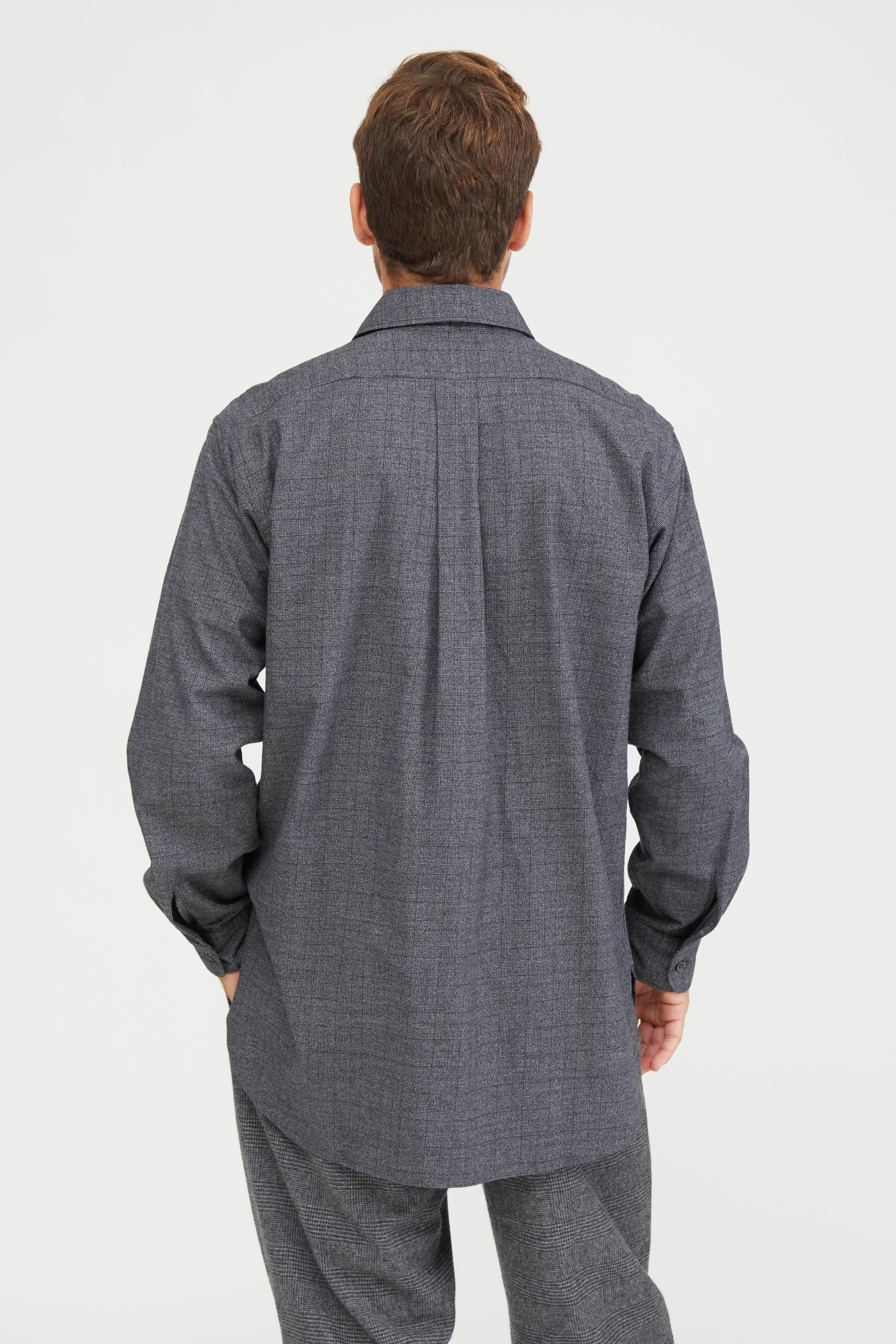 Engineered Garments Cotton Glen Plaid Rounded Collar Shirt - Grey ...