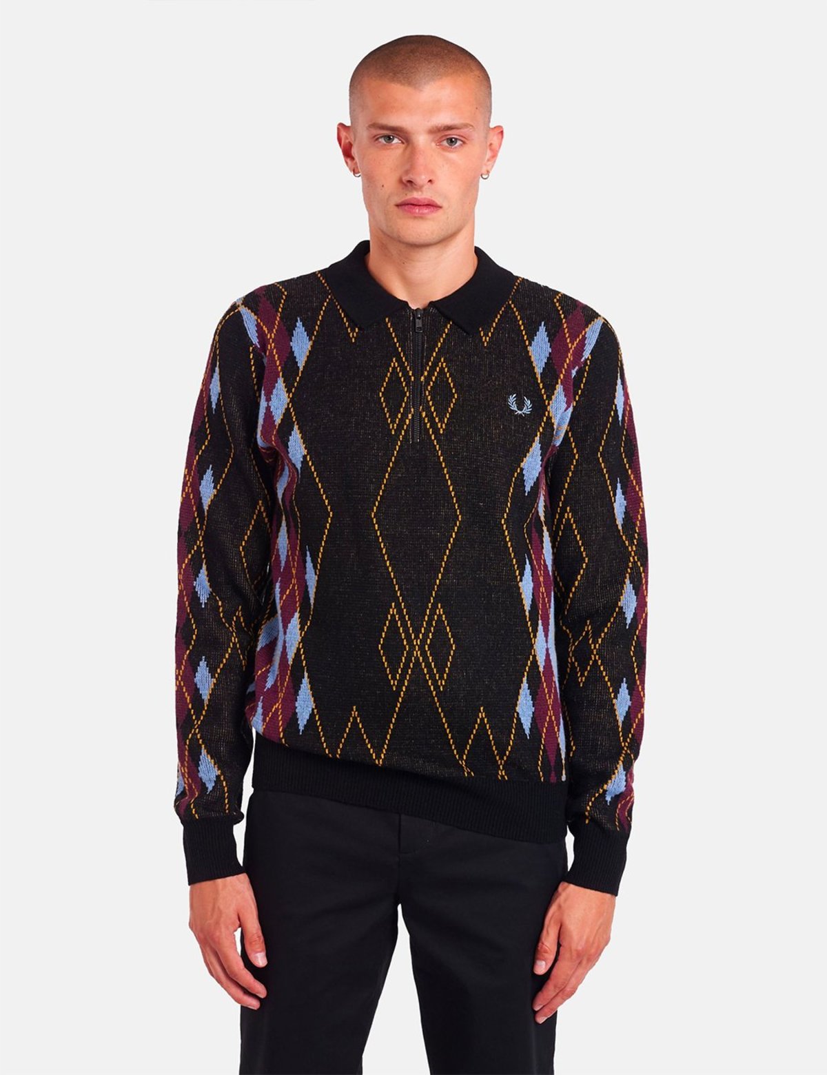 Fred Perry Argyle Zip Neck Jumper - Black | Garmentory