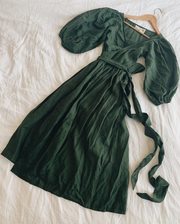 All That Remains Lia Linen Wrap Dress - Forest Green | Garmentory All That Remains Lia Linen Wrap Dress - Forest Green | Garmentory