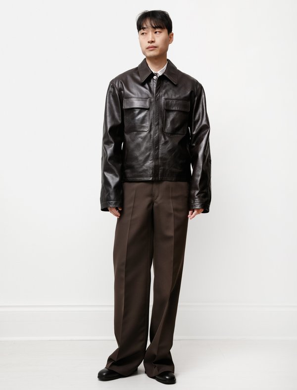 Lemaire Large Collar Leather Blouson - Dark Brown | Garmentory