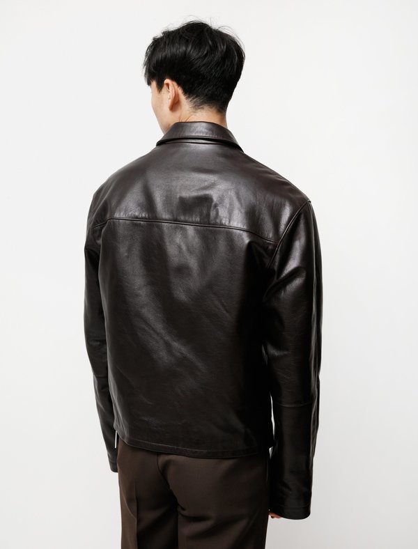 Lemaire Large Collar Leather Blouson - Dark Brown | Garmentory