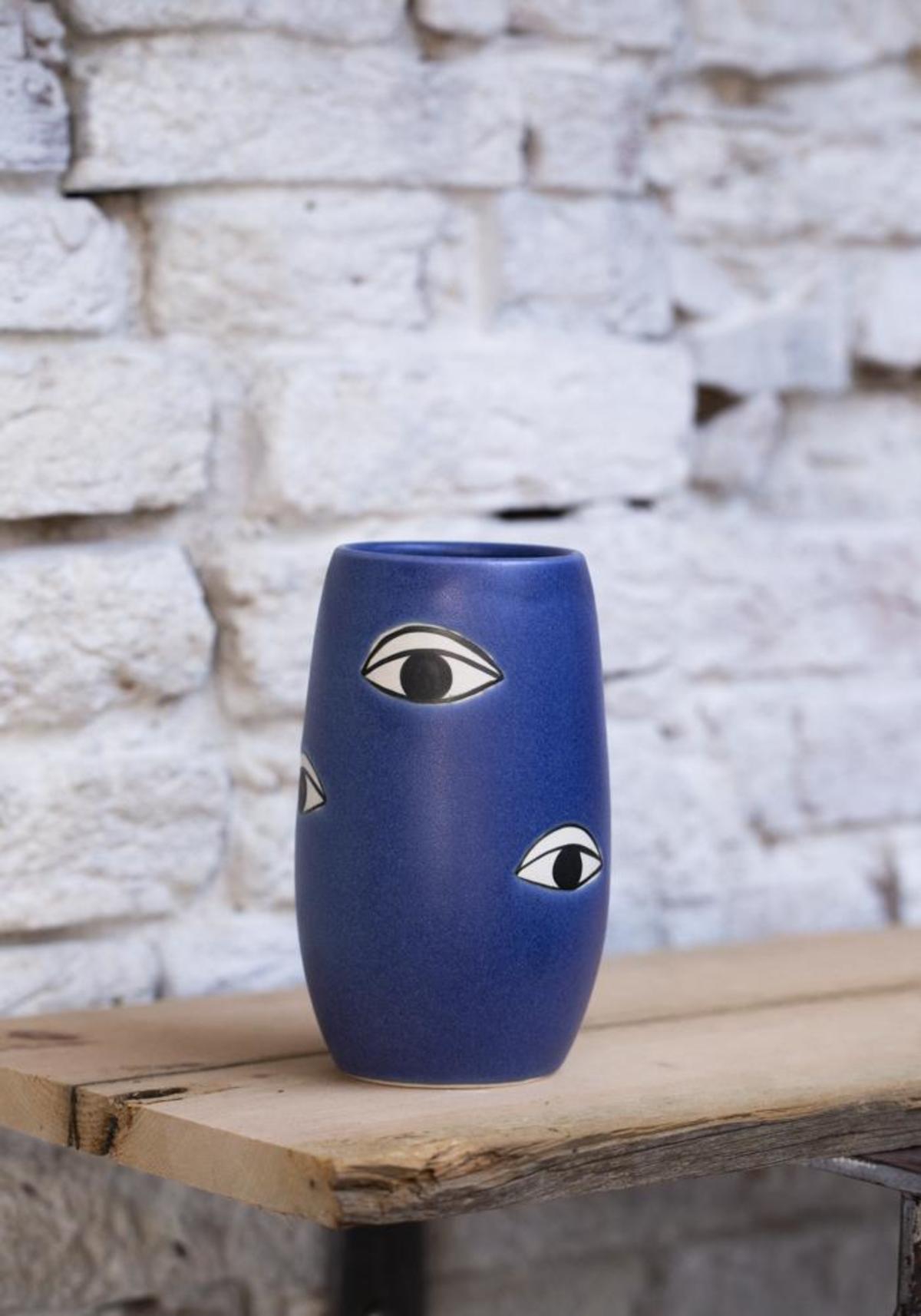 Eyes Ceramic Vase - Lapis - Thumbnail 2