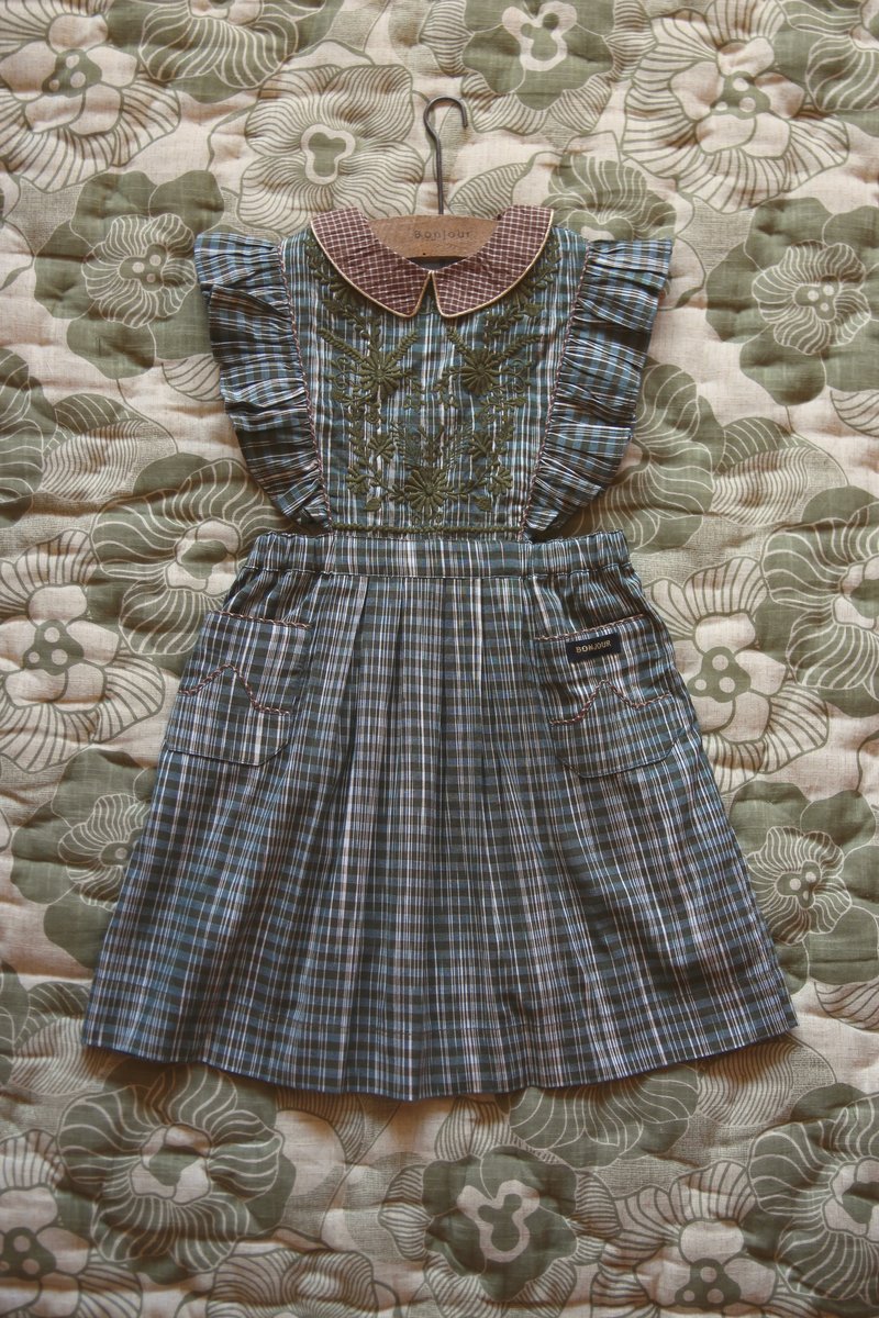 KIDS Bonjour Apron Pinafore Dress - Ikat Check | Garmentory