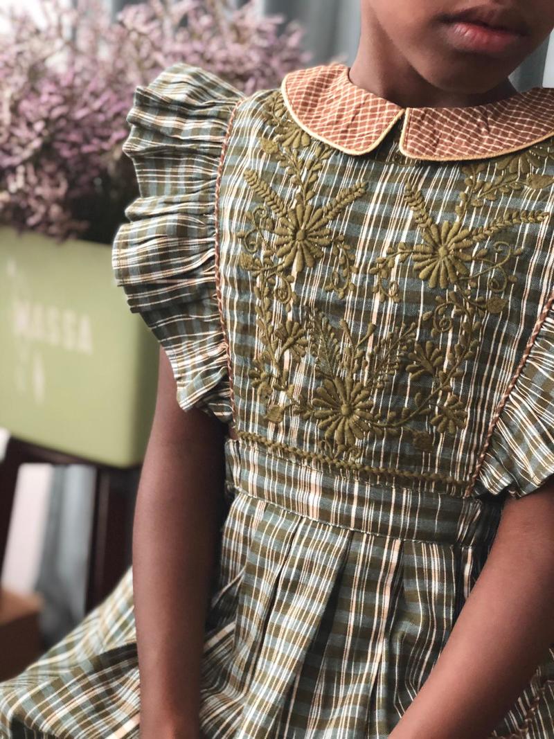 KIDS Bonjour Apron Pinafore Dress - Ikat Check | Garmentory