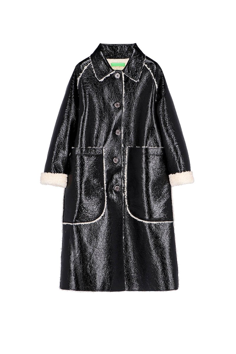 OOFWear REVERSIBLE ECO CURLY SHEEPSKIN CAR COAT  BLACK