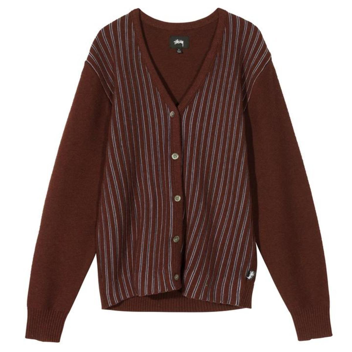 Stussy Stripe Cardigan - Burgundy/Multi | Garmentory