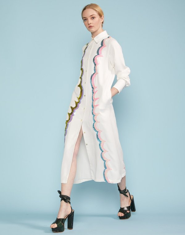 Cynthia Rowley Carson Sequin Embroidered Shirt Dress - White Multi |  Garmentory