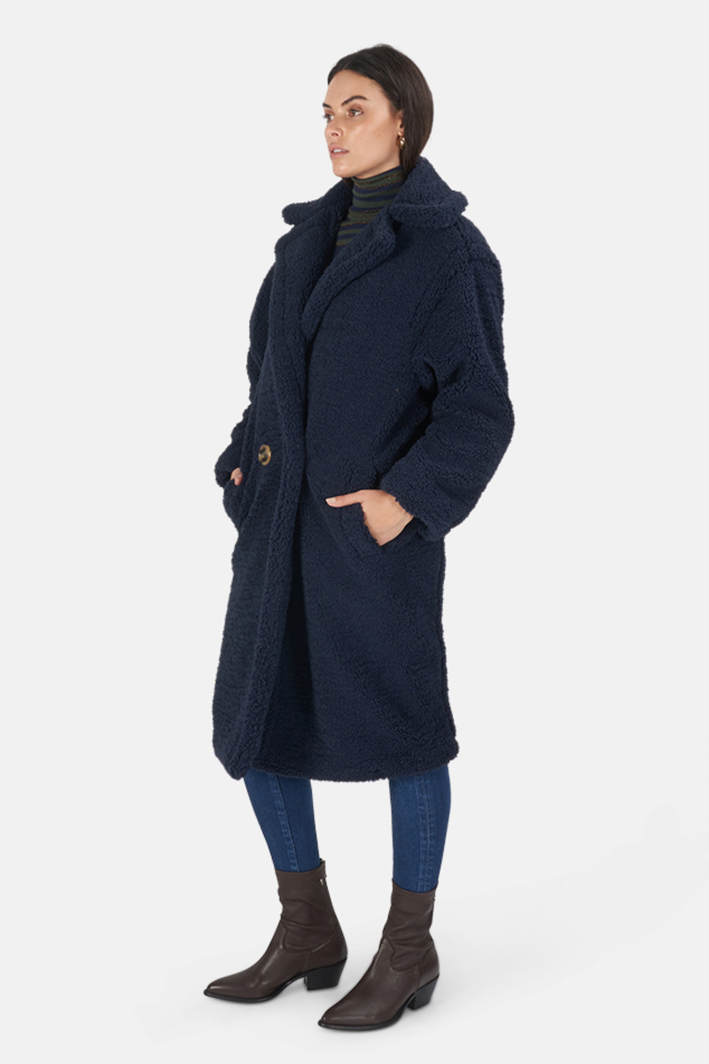 Apparis Daryna Faux Shearling Coat Navy Blue Garmentory