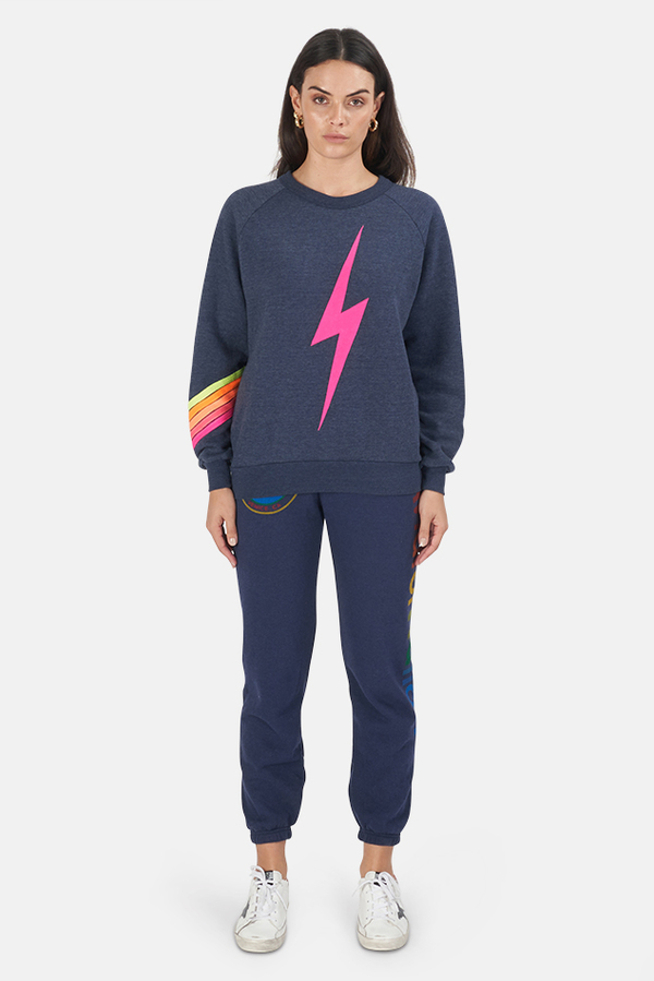 Aviator Nation Bolt Chevron Sweatshirt Heather Grey/Neon