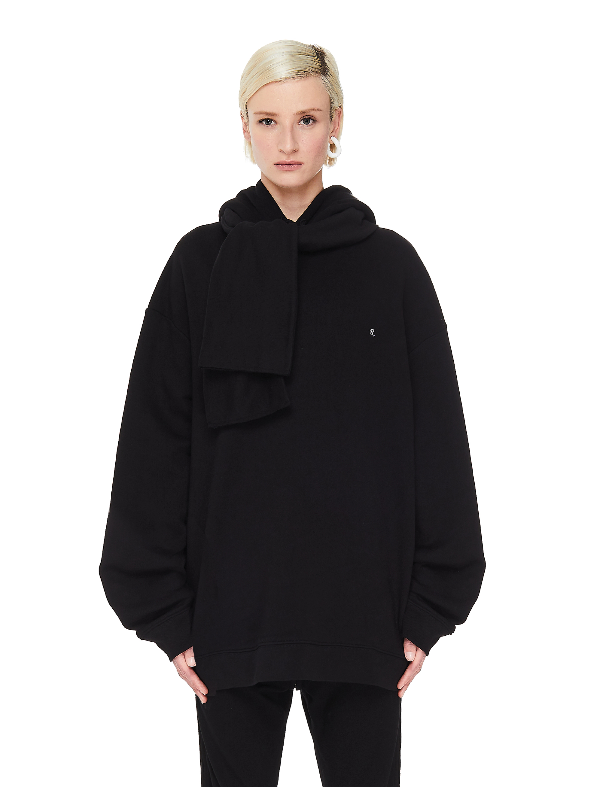 Raf Simons Hoodie With Zipped Scarf - Black | Garmentory