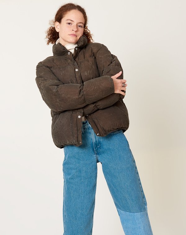 Olderbrother Waxed Puff Coat - Mushroom Moss | Garmentory